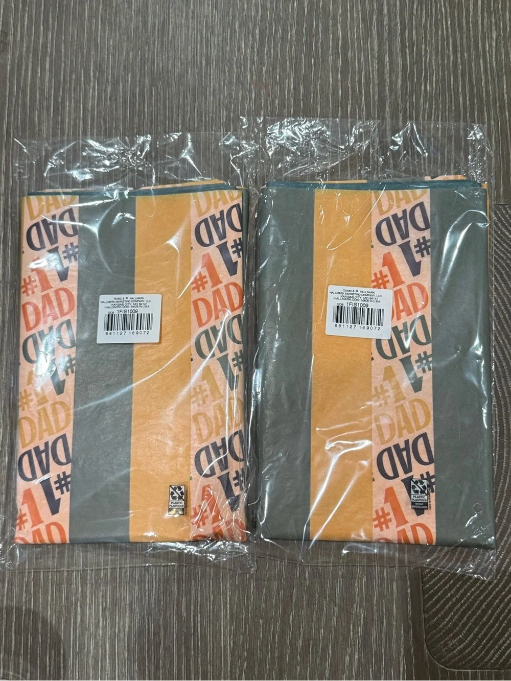 NWT Hallmark #1 Dad Tissue Paper Pack of Orange & Gray Stripe 22 sheets